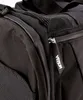 Close-up of a black duffel bag with a zipper and a brand tag. Voir les images du produit