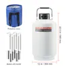 A product shot showing a liquid nitrogen tank, a protective cover, and a basket with handles, along with size dimensions. Náhled obrázku produktu