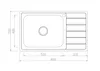 A top-down technical drawing of a stainless steel kitchen sink with dimensions indicated. Produktbild-Vorschau