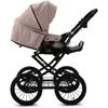 A side view of a beige and black retro-style baby stroller against a white background. Produktbild-Vorschau