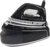 A black and silver steam iron station with a transparent water tank, set against a white background. Produktbild-Vorschau