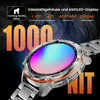 A close-up marketing image of a smartwatch with prominent text overlays highlighting its features. Produktbild-Vorschau