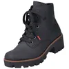 A black lace-up boot with a thick sole and heel. Produktbild-Vorschau