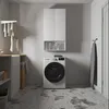 A laundry room with a washing machine, cabinets, and laundry accessories. Produktbild-Vorschau