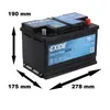 A car battery with dimensions indicated by arrows and measurements. Produktbild-Vorschau