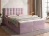 A pink upholstered bed with a tufted headboard and bedding is shown in a bedroom setting. Produktbild-Vorschau