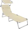 A beige and silver foldable lounge chair with a sunshade, shown against a white background. Náhled obrázku produktu