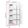 A white metal locker unit with 12 compartments, shown with dimensions indicated by measurement lines and text. Produktbild-Vorschau
