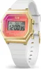 A digital watch with a gold-colored octagonal case and a white strap, displayed against a white background. Produktbild-Vorschau