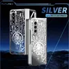 A marketing image showcasing two phone cases with a futuristic, circuit-board-like design, set against a dark, mountainous background with blue light accents. Produktbild-Vorschau
