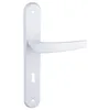 A white door handle with a backplate and a keyhole. Produktbild-Vorschau