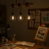 A desk with art supplies and a painting on an easel, illuminated by a pendant light fixture. Náhľad obrázku produktu