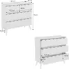 A diagram showing the dimensions of a white chest of drawers with three drawers, presented from two different angles. Produktbild-Vorschau