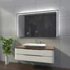 A modern bathroom vanity with a sink and a large LED mirror. Produktbild-Vorschau