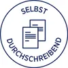 A circular graphic with text and an icon representing documents. Podgląd zdjęcia produktu