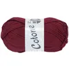 A ball of burgundy yarn with a label. Produktbild-Vorschau