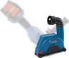 A blue Bosch dust extraction hood for an angle grinder is shown against a white background. A faded outline of a power tool handle is visible, suggesting it attaches to a tool. Voir les images du produit