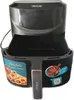 A black air fryer with its basket pulled out, placed on a white background. Produktbild-Vorschau