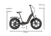 A diagram of an electric bicycle with dimensions indicated by arrows and text. Produktbild-Vorschau