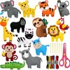 A collage of felt craft animal kits, including sewing needles, thread, and scissors. Produktbild-Vorschau