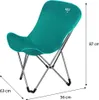 A teal butterfly camping chair with dimensions indicated. Náhľad obrázku produktu