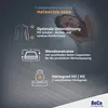 A woman sleeping on a mattress, with graphics detailing mattress features. Produktbild-Vorschau