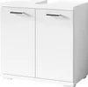 A white bathroom vanity cabinet with two drawers on top and two cabinet doors below, shown from a front-diagonal angle against a white background. Produktbild-Vorschau