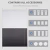 A diagram showing the accessories included with a window blind product, alongside a visual representation of the blind itself. Produktbild-Vorschau