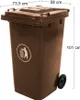 A brown trash bin with dimensions indicated. Anteprima dell’immagine prodotto