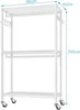 A white wire shelving unit with hanging hooks. Voir les images du produit