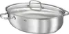 A stainless steel oval roasting pan with a glass lid and handles, presented on a white background. Anteprima dell’immagine prodotto