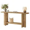 A wooden console table with decorative items on top and a basket of firewood on the shelf below. Podgląd zdjęcia produktu