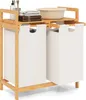 A bamboo laundry hamper with two compartments and a top shelf. Anteprima dell’immagine prodotto