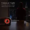 A person stands in front of a window overlooking a city at night, with a vintage radio on a table in the foreground. Produktbild-Vorschau