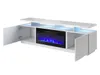 A white TV stand with a fireplace insert and open cabinet doors. Anteprima dell’immagine prodotto