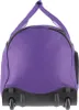 The bottom view of a purple rolling duffel bag. Voir les images du produit