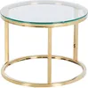 A round glass-top coffee table with a gold metal frame. Náhľad obrázku produktu