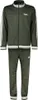 A full view of a green tracksuit with white stripes on the sleeves and trim. Náhled obrázku produktu
