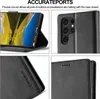 A collage of four images showing different aspects of a black phone case. Produktbild-Vorschau