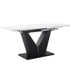 A white marble-patterned extendable dining table with a black V-shaped base, shown against a white background. Anteprima dell’immagine prodotto