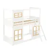 A white bunk bed with wooden accents, resembling a house with windows, is shown against a white background. Anteprima dell’immagine prodotto