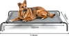 A dog lying on an elevated outdoor dog bed with dimensions indicated. Anteprima dell’immagine prodotto