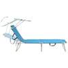 A blue folding lounge chair with a sun canopy, shown from the side against a white background. Produktbild-Vorschau