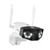 A white and black Reolink Duo 3 WiFi outdoor security camera with two antennas is mounted on a white bracket against a white background. Produktbild-Vorschau