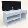 A white shoe cabinet with a black upholstered lid open, showing its interior and shelves. Náhľad obrázku produktu