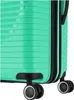 Close-up view of the bottom corner of a green suitcase, showing two wheels. Produktbild-Vorschau