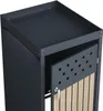 A close-up view of a dark gray trash bin enclosure with a partially open wooden door. Produktbild-Vorschau