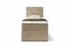 A single bed with a headboard, mattress, and topper, presented against a white background. Náhled obrázku produktu