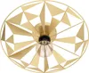 A close-up view of a gold-colored ceiling light fixture with a geometric metal shade and a visible light bulb. Produktbild-Vorschau
