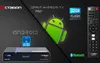 A marketing image for an Octagon SPIRIT PRO V2 Android TV box, showcasing the device, remote control, and key features. Produktbild-Vorschau